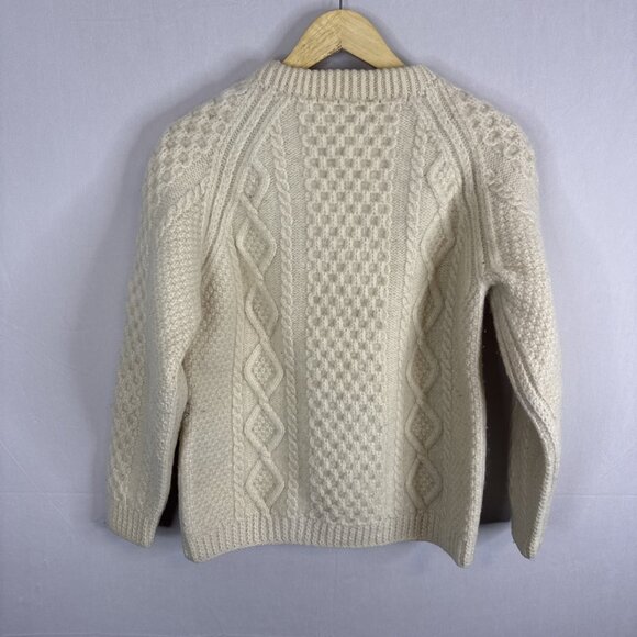 Vintage Aran Fisherman Sweater Cream Wool Cable Knit Women’s M/L Handknit - Picture 4 of 5